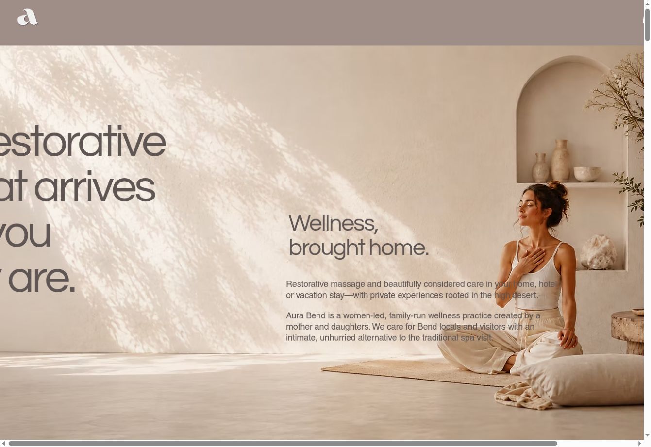 Aura Bend wellness website homepage