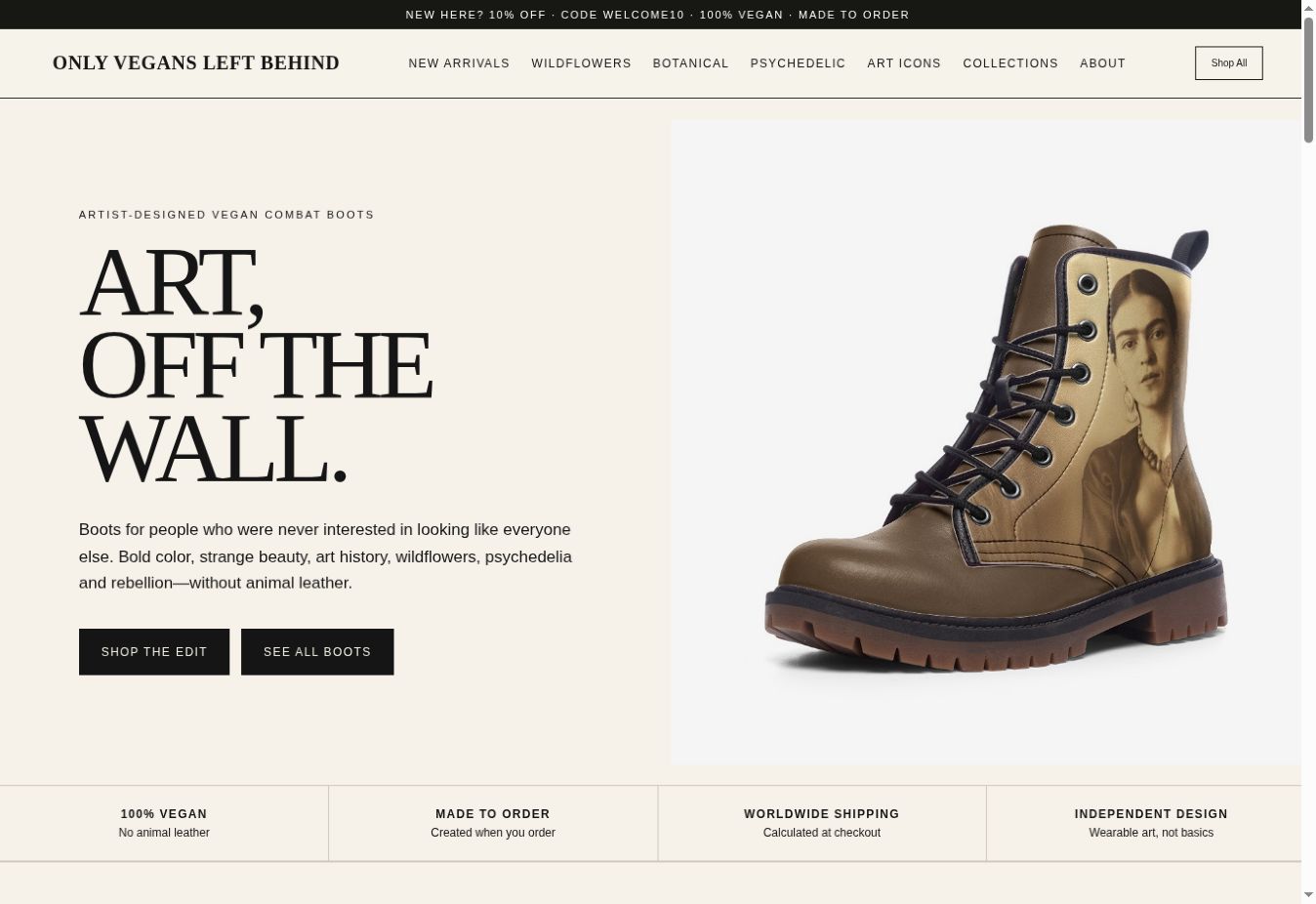 Only Vegans Left Behind ecommerce website homepage