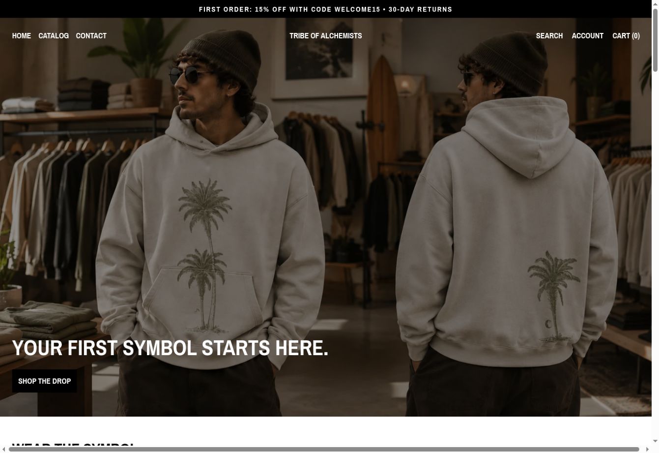Tribe of Alchemists ecommerce website homepage